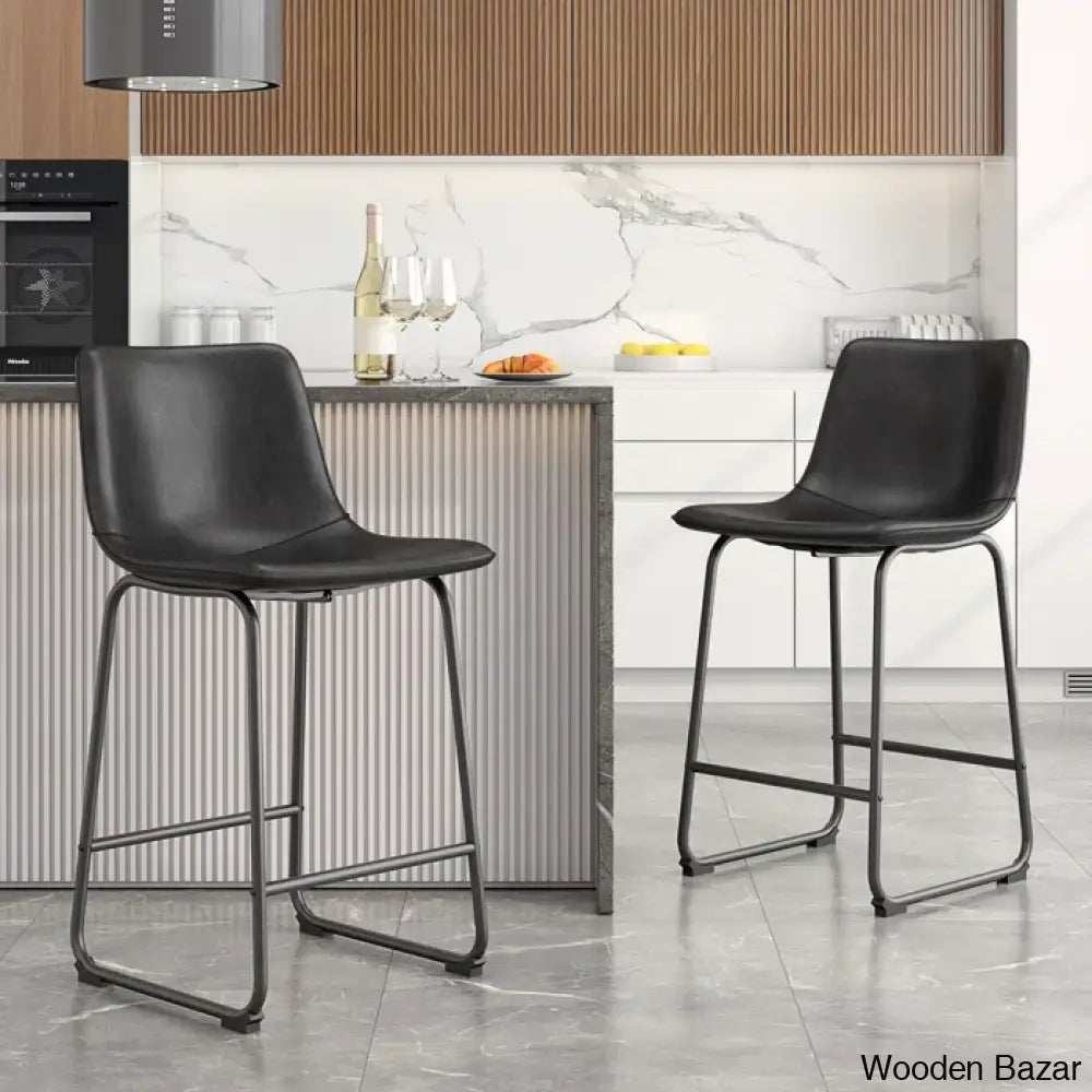 Evres Swivel Faux Leather Bar Stools Upholstered Counter And Bar Modern Kitchen Chairs With Metal