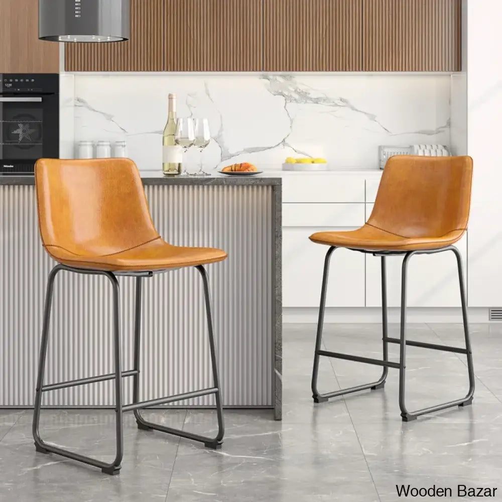 Evres Swivel Faux Leather Bar Stools Upholstered Counter And Bar Modern Kitchen Chairs With Metal