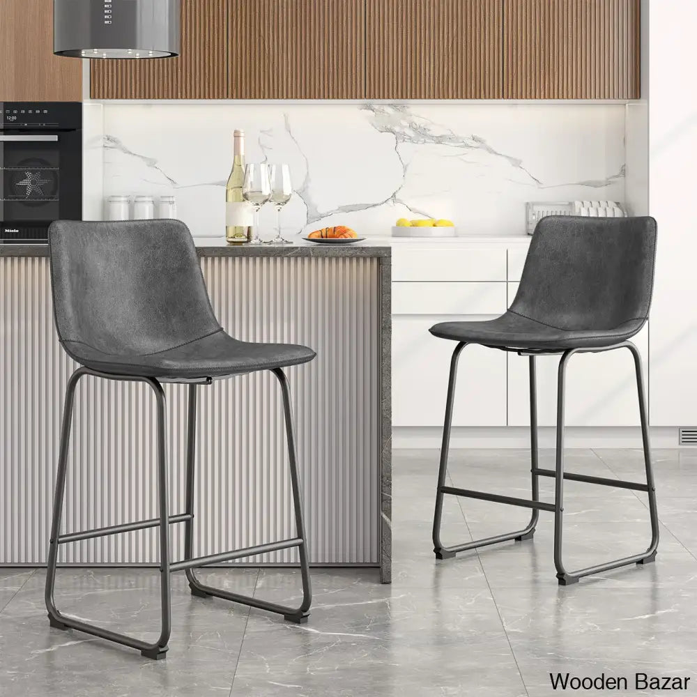 Evres Swivel Faux Leather Bar Stools Upholstered Counter And Bar Modern Kitchen Chairs With Metal