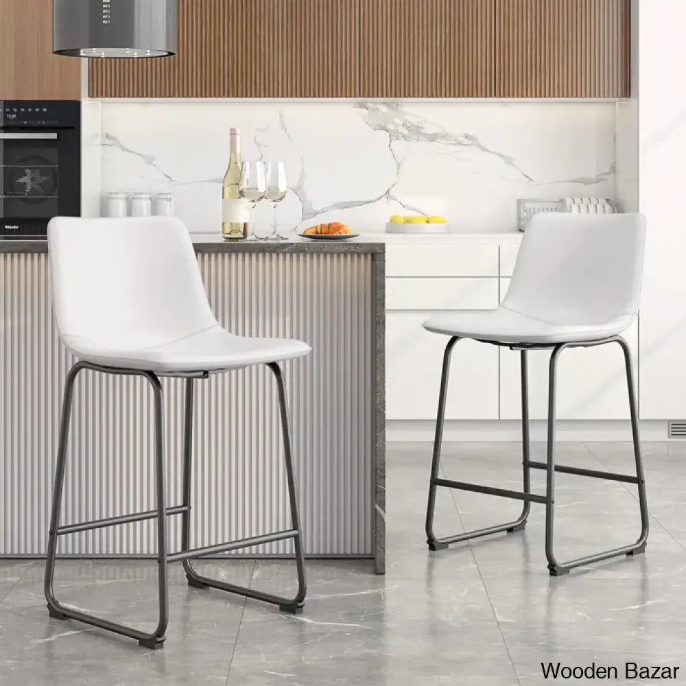 Evres Swivel Faux Leather Bar Stools Upholstered Counter And Bar Modern Kitchen Chairs With Metal