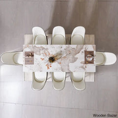 Extendable Sintered Stone Table With 8 Luxe Leather Chairs