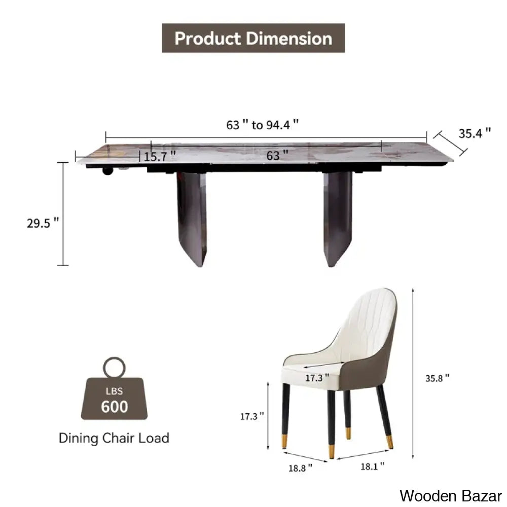 Extendable Sintered Stone Table With 8 Luxe Leather Chairs