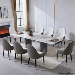 Extendable Sintered Stone Table With 8 Luxe Leather Chairs