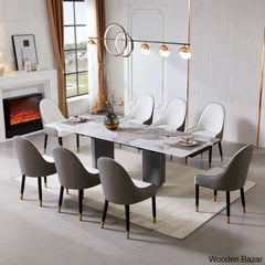 Extendable Sintered Stone Table With 8 Luxe Leather Chairs