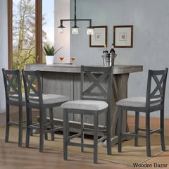 Fabiolaz 25’’ X-Back Solid Wood Fabric Upholstered Bar & Counter Stool With Footrest (Set Of 2)