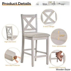 Fabiolaz 25’’ X-Back Solid Wood Fabric Upholstered Bar & Counter Stool With Footrest (Set Of 2)