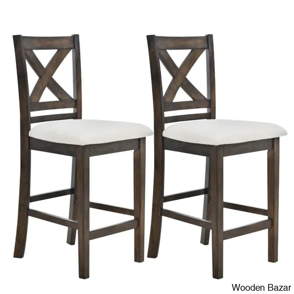 Fabiolaz 25’’ X-Back Solid Wood Fabric Upholstered Bar & Counter Stool With Footrest (Set Of 2)