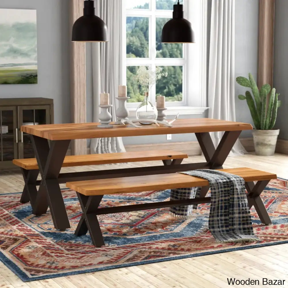 Fairfax Modern 4 Seater Solid Wood Top Trestle Dining Set