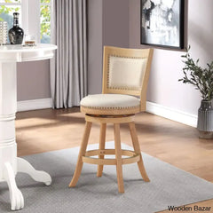 Falkenc Swivel Upholstered Counter And Bar Stool With Solid Wood Frame Driftwood Creme Wire-Brush