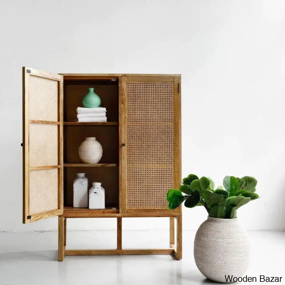 Fallstaff Solid Wood Gili Tall Cabinet Wardrobe - Wooden Bazar Natural