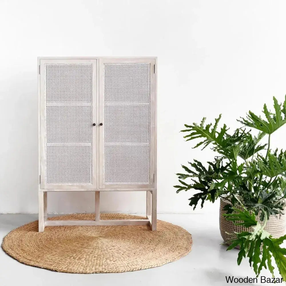 Fallstaff Solid Wood Gili Tall Cabinet Wardrobe - Wooden Bazar White Wash