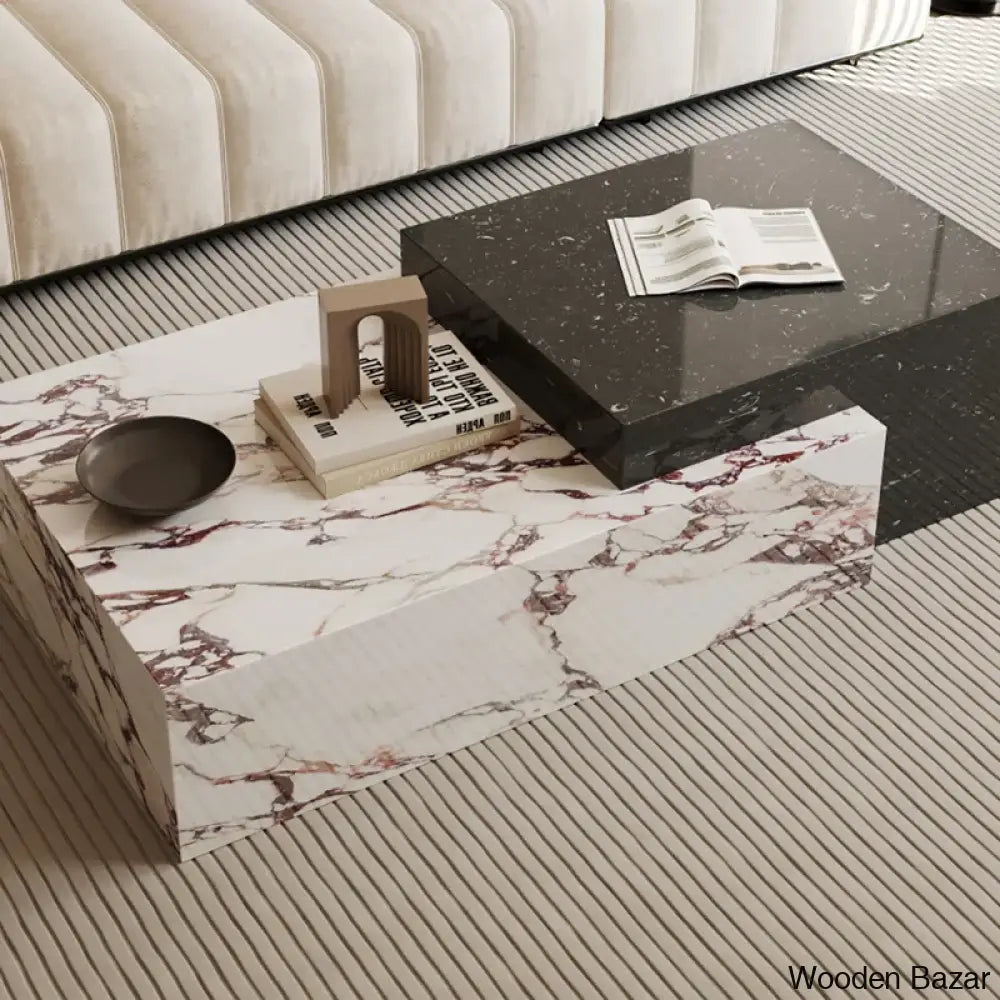 Farando Faux Marble Black And White Coffee Center Table