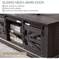 Farmyhousie 48’’ Coffee And Center Table With Sliding Barn Door Adjustable Shelf