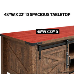 Farmyhousie 48’’ Coffee And Center Table With Sliding Barn Door Adjustable Shelf