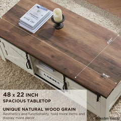 Farmyhousie 48’’ Coffee And Center Table With Sliding Barn Door Adjustable Shelf