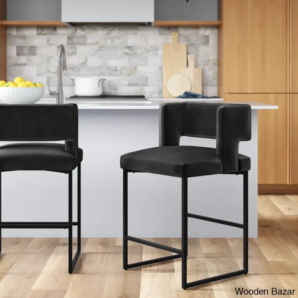 Farnsworthu Upholstered 27’’ Counter And Bar Stool With Metal Frame (Set Of 2) Black /