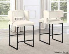 Farnsworthu Upholstered 27’’ Counter And Bar Stool With Metal Frame (Set Of 2) Black / Cream