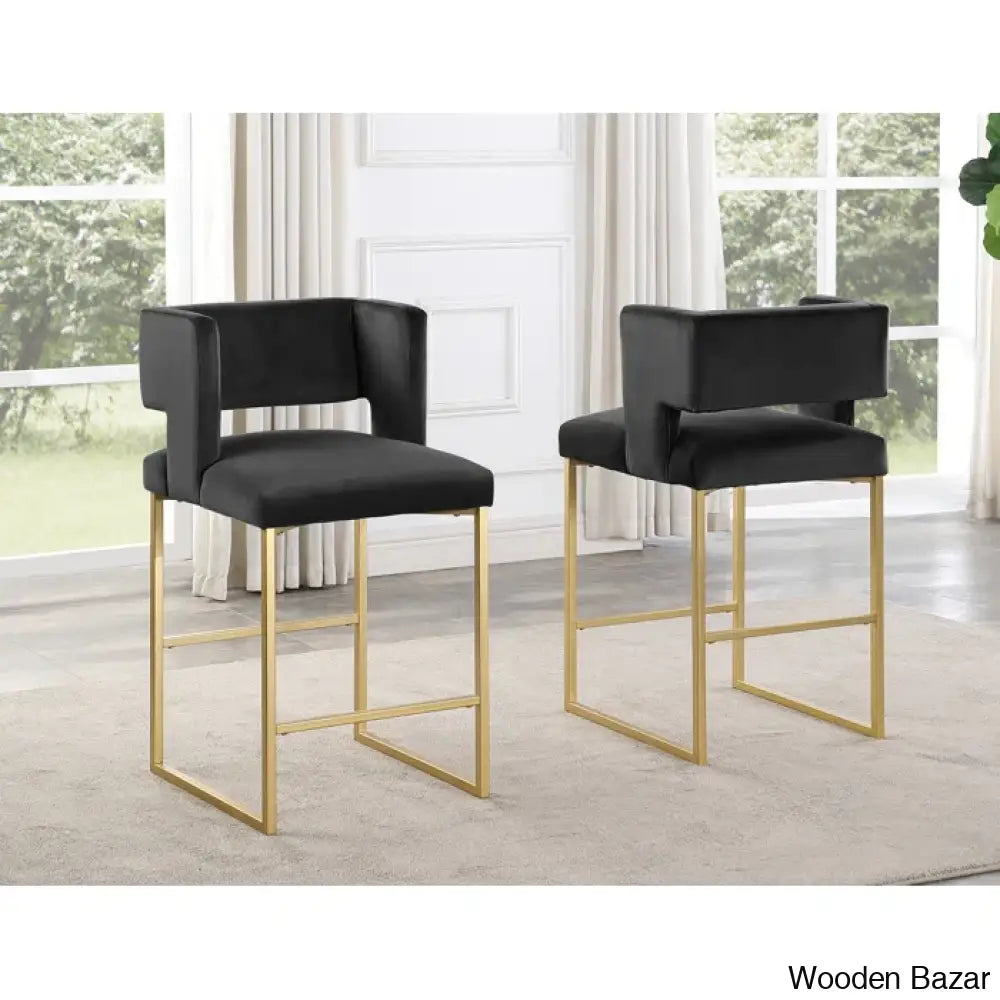 Farnsworthu Upholstered 27’’ Counter And Bar Stool With Metal Frame (Set Of 2) Gold / Black