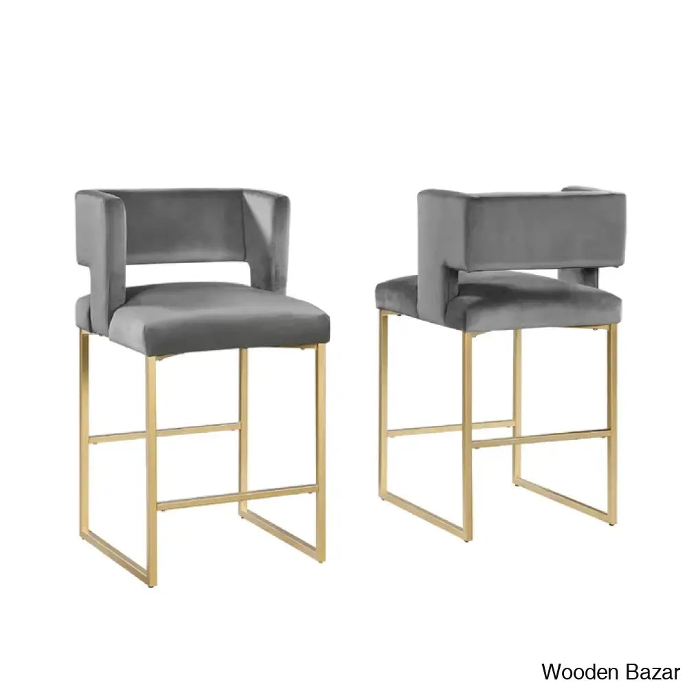 Farnsworthu Upholstered 27’’ Counter And Bar Stool With Metal Frame (Set Of 2) Gold / Gray