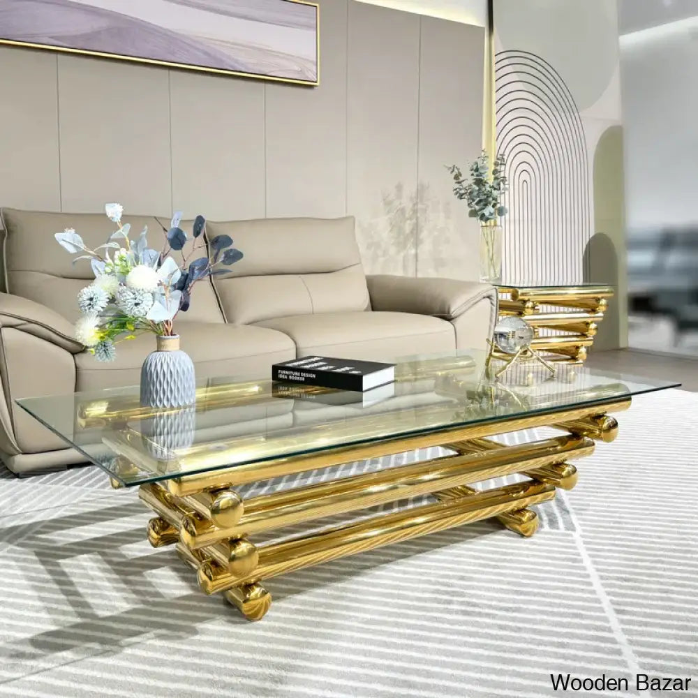 Faviolai Glass Top Single Coffee And Center Table Gold