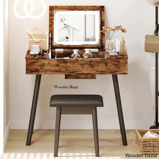Faxan Vanity Dressing Table With Lighted Mirror And Stool