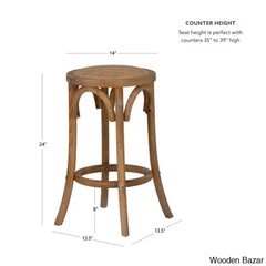 Ferreray Swivel Solid Elm Wood Cane Rattan Seat Backless Counter And Bar Stool