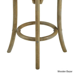 Ferreray Swivel Solid Elm Wood Cane Rattan Seat Backless Counter And Bar Stool