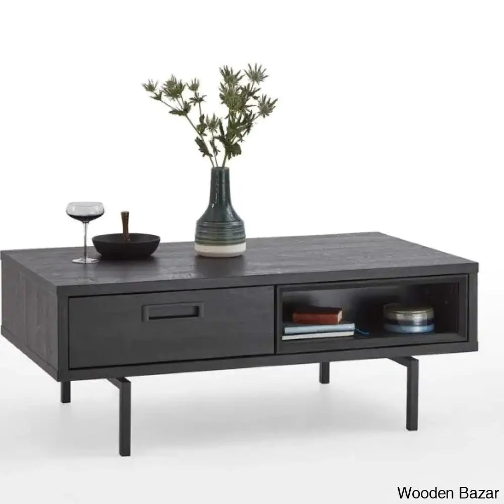 Ferw Inspired Living Black Finish Bookshelf And Coffee Table - Wooden Bazar Coffee Table