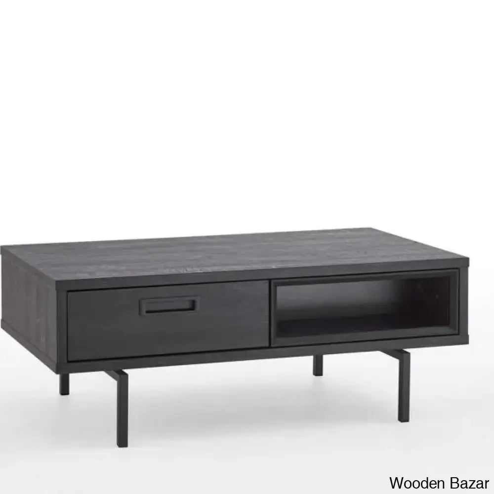 Ferw Inspired Living Black Finish Bookshelf And Coffee Table - Wooden Bazar