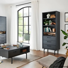 Ferw Inspired Living Black Finish Bookshelf And Coffee Table - Wooden Bazar Coffee Table + Books