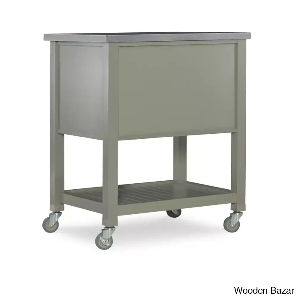 Fisnike Stainless Steel Top 2-Drawer Kitchen Trolley Cart With Storage Bins Cabinet Kitchen Island