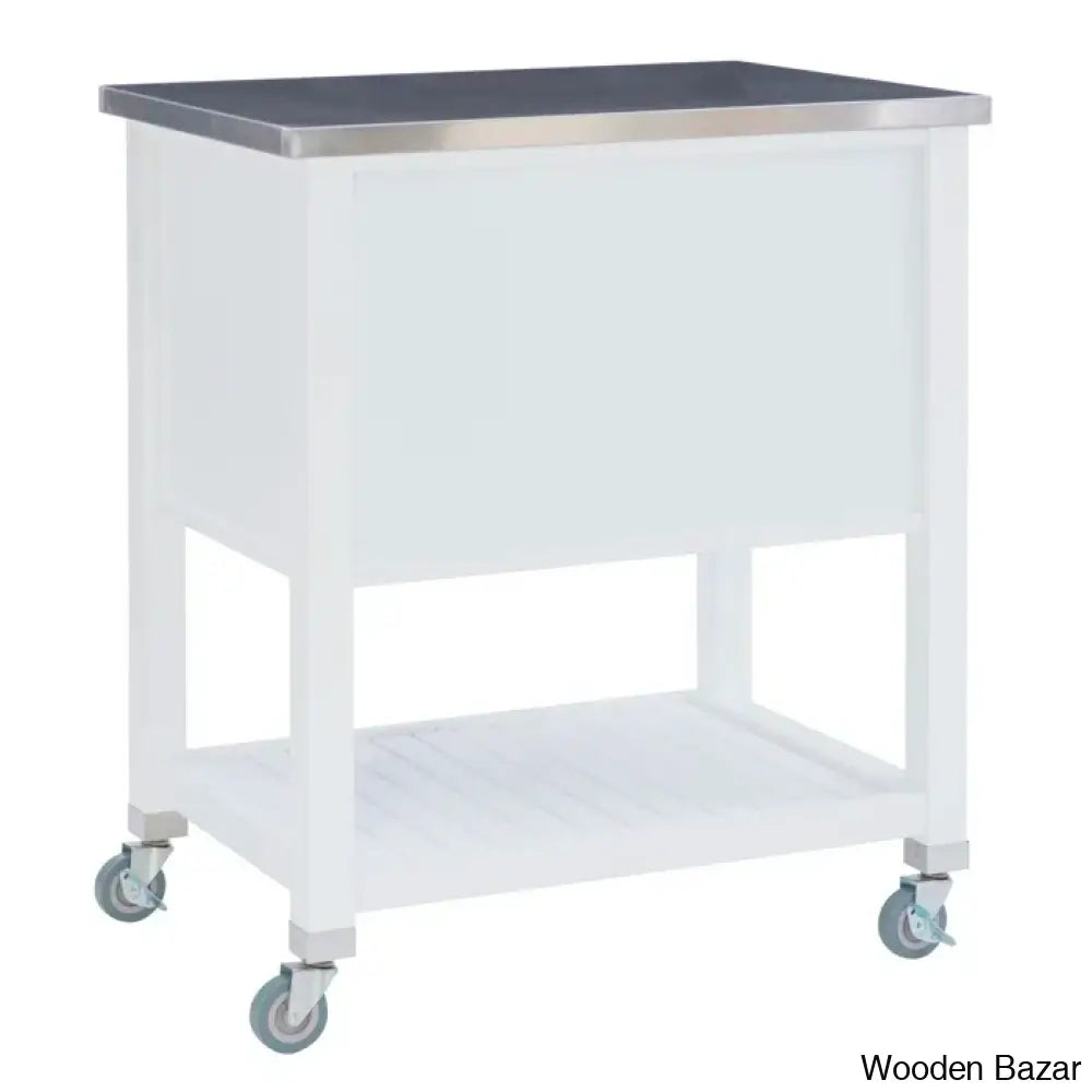 Fisnike Stainless Steel Top 2-Drawer Kitchen Trolley Cart With Storage Bins Cabinet Kitchen Island