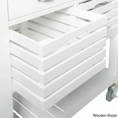 Fisnike Stainless Steel Top 2-Drawer Kitchen Trolley Cart With Storage Bins Cabinet Kitchen Island