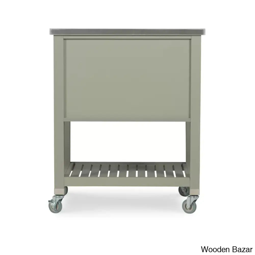 Fisnike Stainless Steel Top 2-Drawer Kitchen Trolley Cart With Storage Bins Cabinet Kitchen Island