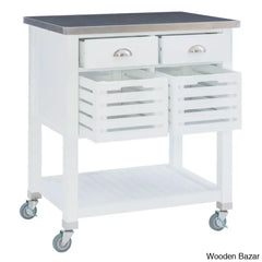 Fisnike Stainless Steel Top 2-Drawer Kitchen Trolley Cart With Storage Bins Cabinet Kitchen Island