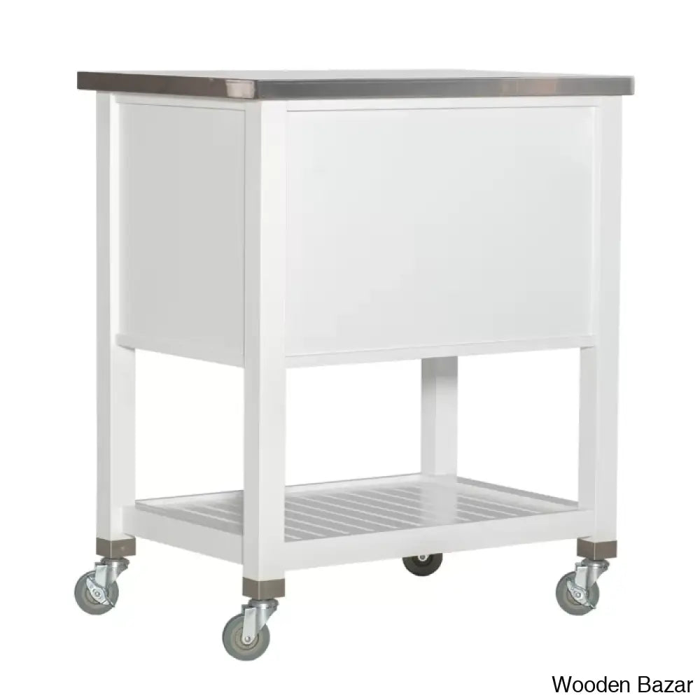 Fisnike Stainless Steel Top 2-Drawer Kitchen Trolley Cart With Storage Bins Cabinet Kitchen Island