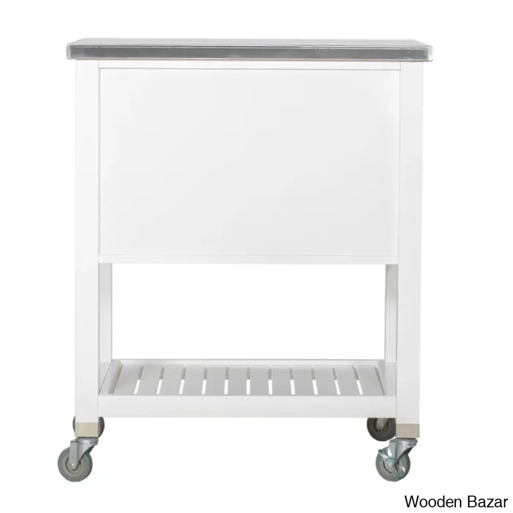 Fisnike Stainless Steel Top 2-Drawer Kitchen Trolley Cart With Storage Bins Cabinet Kitchen Island