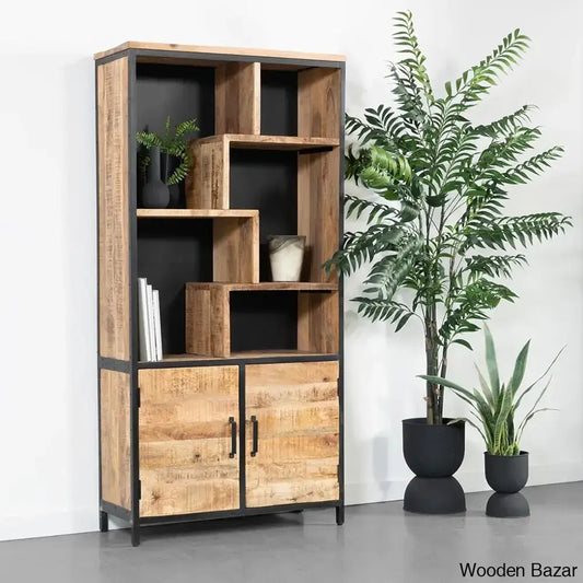 Fitz Crafted Comfort Cabinet Bookshelf With Metal Legs - Wooden Bazar
