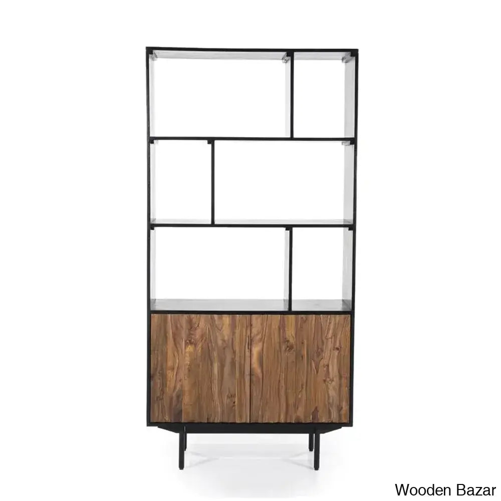 Fleming Harmony Haven Natural Solid Wood Bookshelf With Metal Base - Wooden Bazar