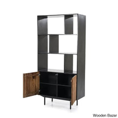 Fleming Harmony Haven Natural Solid Wood Bookshelf With Metal Base - Wooden Bazar