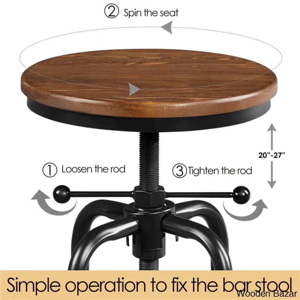 Forg Swivel Solid Wood Adjustable Height Counter And Bar Stool