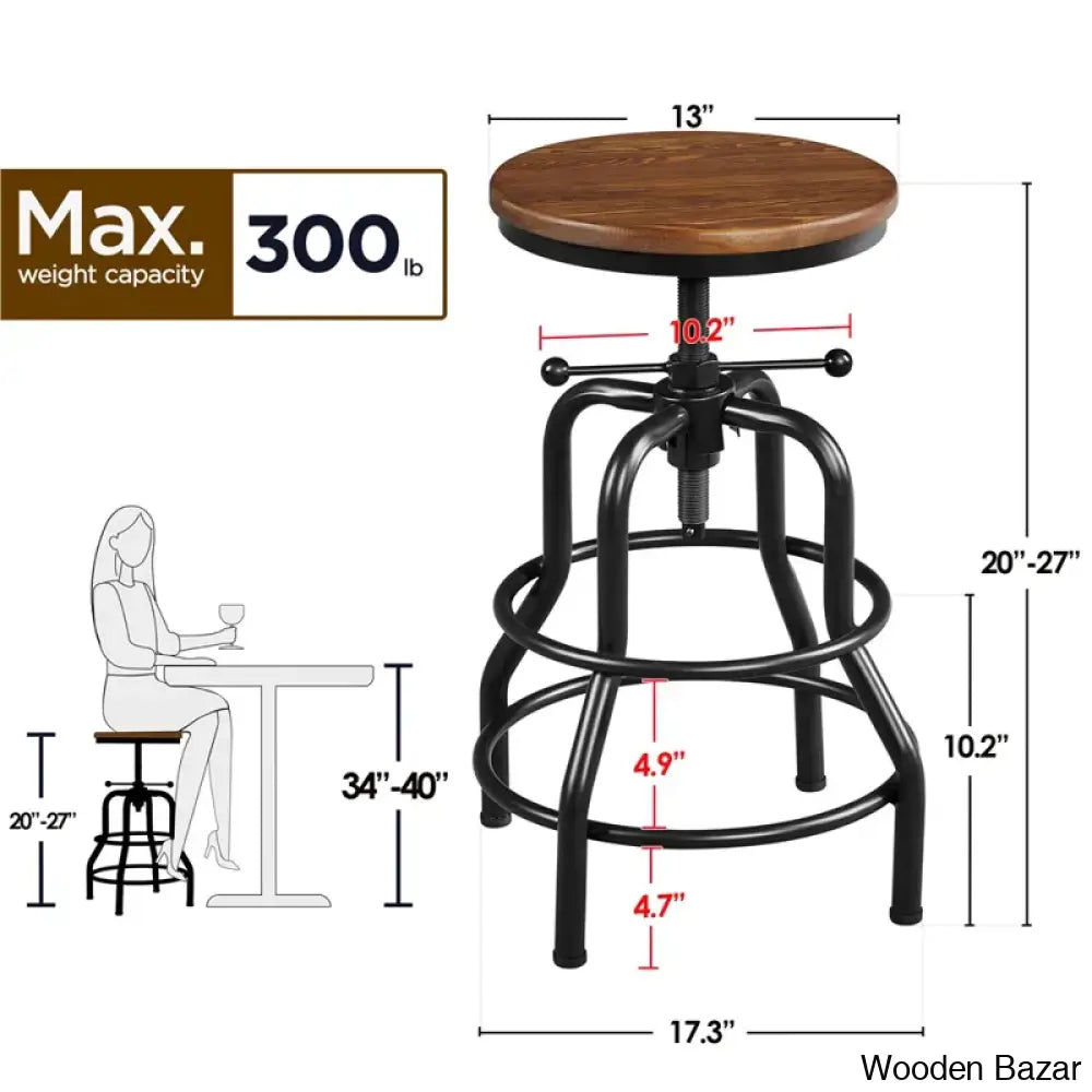 Forg Swivel Solid Wood Adjustable Height Counter And Bar Stool