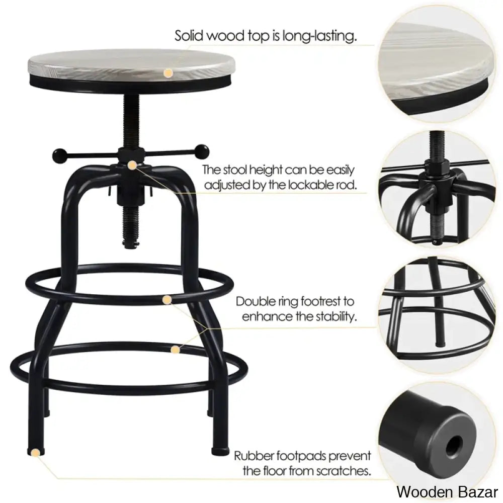 Forg Swivel Solid Wood Adjustable Height Counter And Bar Stool