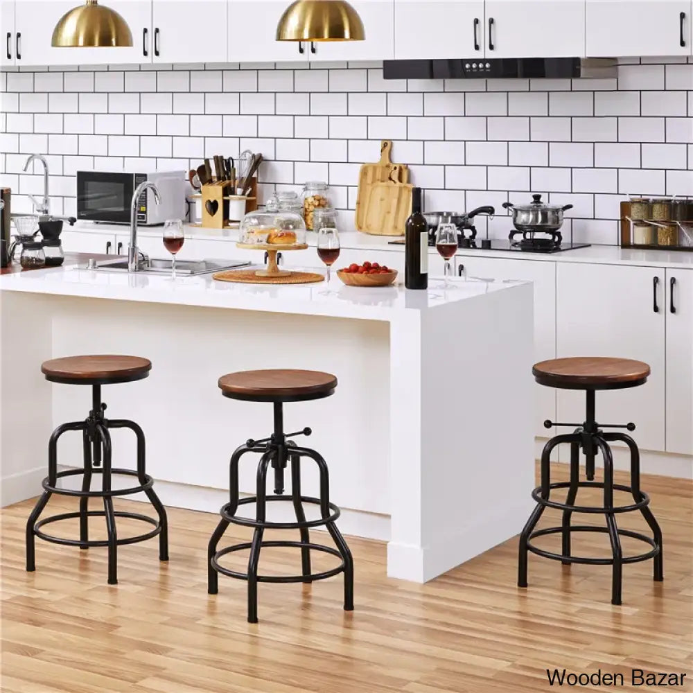 Forg Swivel Solid Wood Adjustable Height Counter And Bar Stool Brown / 3 Piece