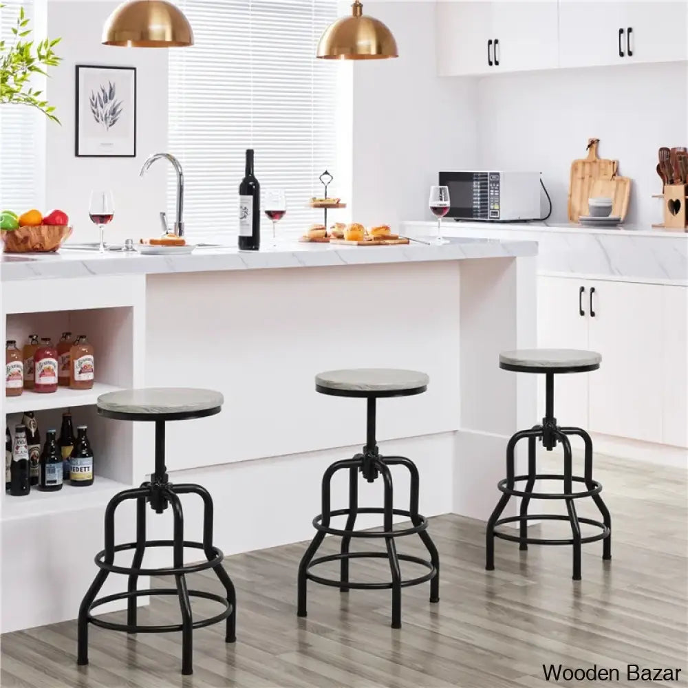 Forg Swivel Solid Wood Adjustable Height Counter And Bar Stool Gray / 3 Piece