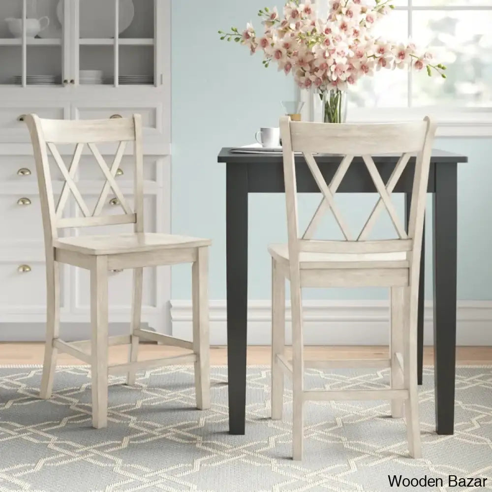 Fortvillec Solid Wood Counter And Bar Stool (Set Of 2)