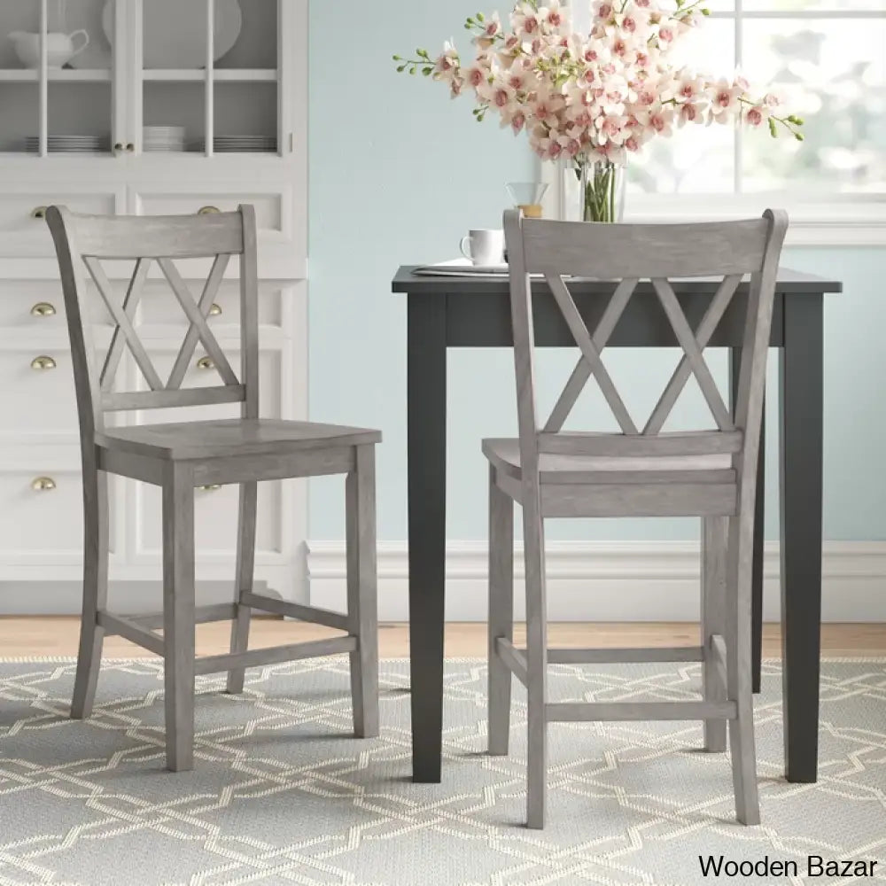 Fortvillec Solid Wood Counter And Bar Stool (Set Of 2)