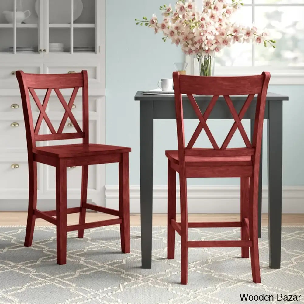 Fortvillec Solid Wood Counter And Bar Stool (Set Of 2)