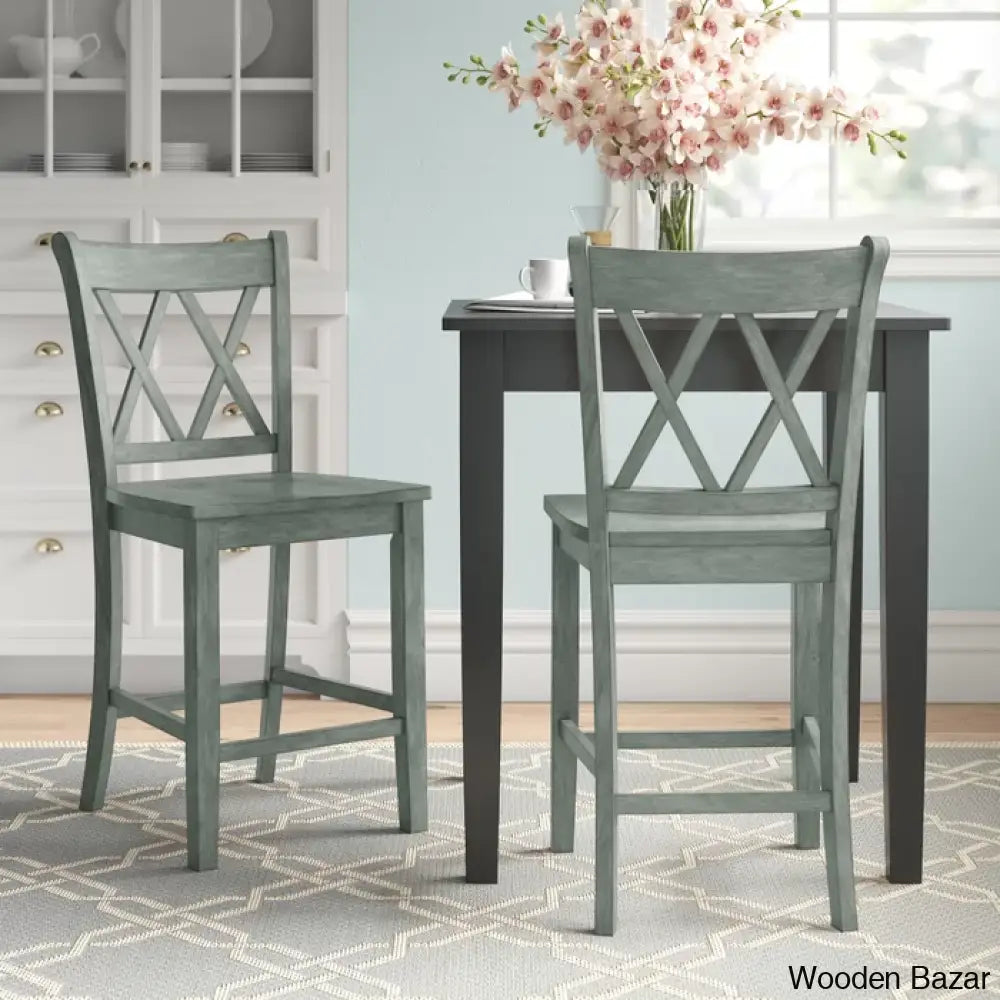 Fortvillec Solid Wood Counter And Bar Stool (Set Of 2) Antique Sage /