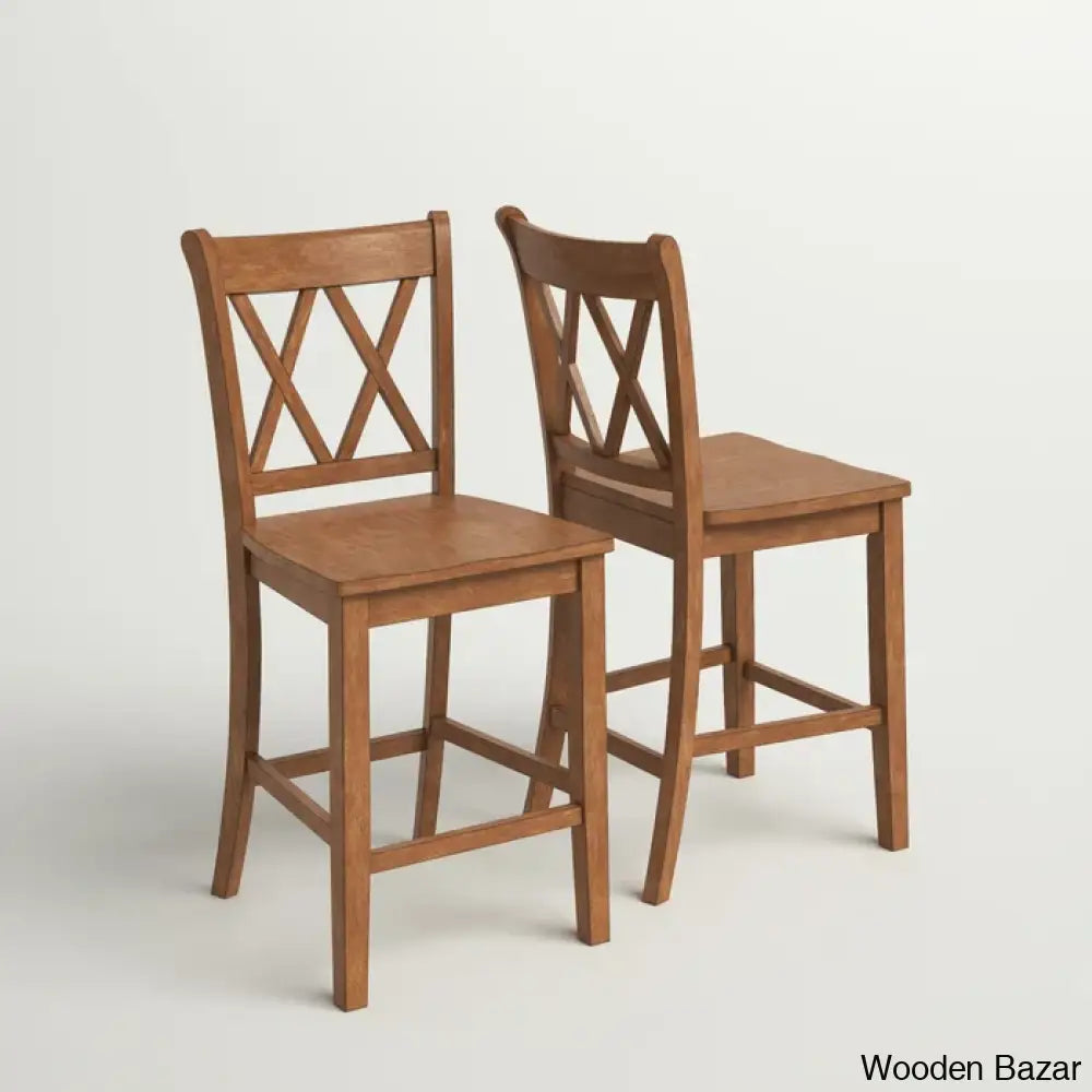 Fortvillec Solid Wood Counter And Bar Stool (Set Of 2) Oak / (29’’ Seat Height)